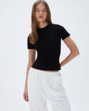 Black Adanola Cotton Short Sleeve Top | 6851-DZPNY