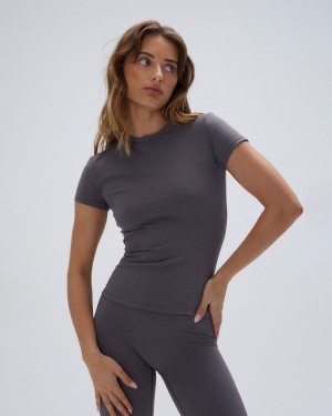 Dark Grey Adanola Ultimate Short Sleeve Longline Top | 3124-LYIPH