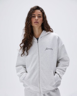 Light Grey Adanola Freehand Oversized Full Zip Hoodie | 6037-RZAEH