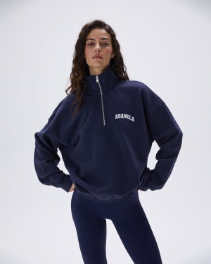 Navy Blue Adanola Varsity Oversized Funnel Neck Zip Sweatshirt | 9368-VHYED