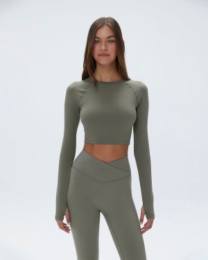 Olive Green Adanola Long Sleeve Crop Top | 8530-WOJRQ