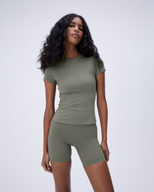 Olive Green Adanola Ultimate Short Sleeve Longline Top | 0453-PGQYJ