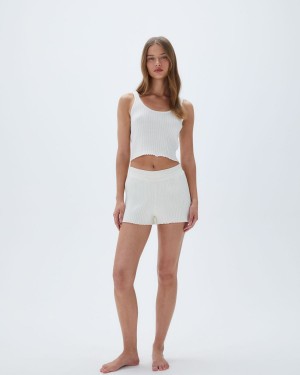 White Adanola Rib Knit Short | 7201-HBFZQ