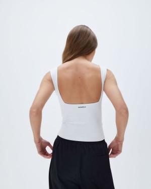 White Adanola Square Neck Open Back Top | 9810-EVZOU